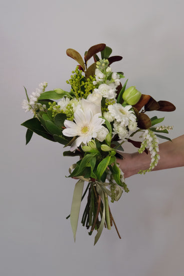 Bouquet of Fresh Neutral Flowers white and green flowers - medium size. Same Day Wellington Delivery