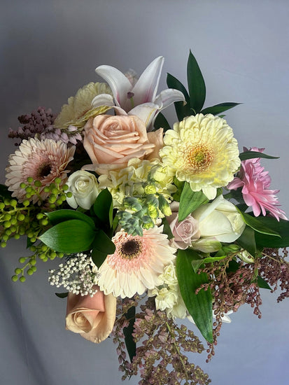 Large Bouquet of seasonable fresh pastel coloured flowers. Wellington Same Day Delivery Florist.