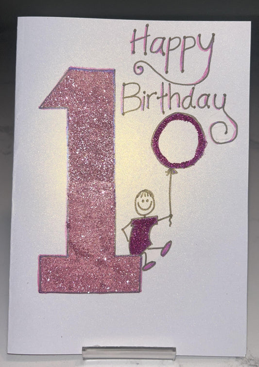 Happy Birthday Card - 1st Birthday Pink